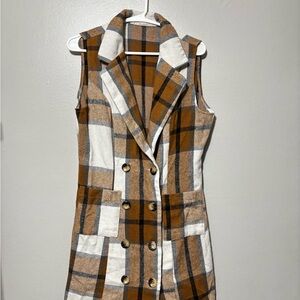 Plaid Sleeveless Double-Breasted Coat
